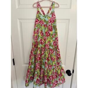 Girls Rose Floral Prairie Style Maxi Sun Dress Handmade Size 6/7 Cotton